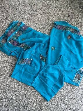 Turquoise Embellished Sari with blouse
